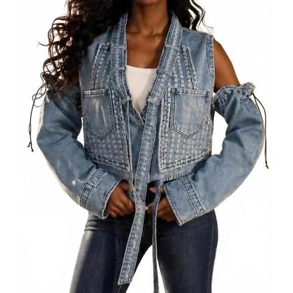 SURELYMINE Jackets & Blazers - NEW SURELYMINE removable sleeves denim vest denim jacket in blue